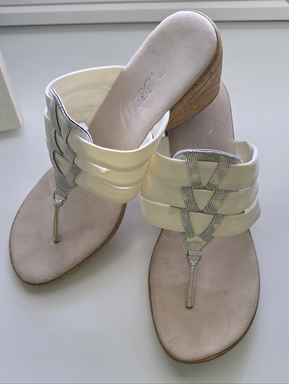 Women's Cream Braided T-Strap Sandals